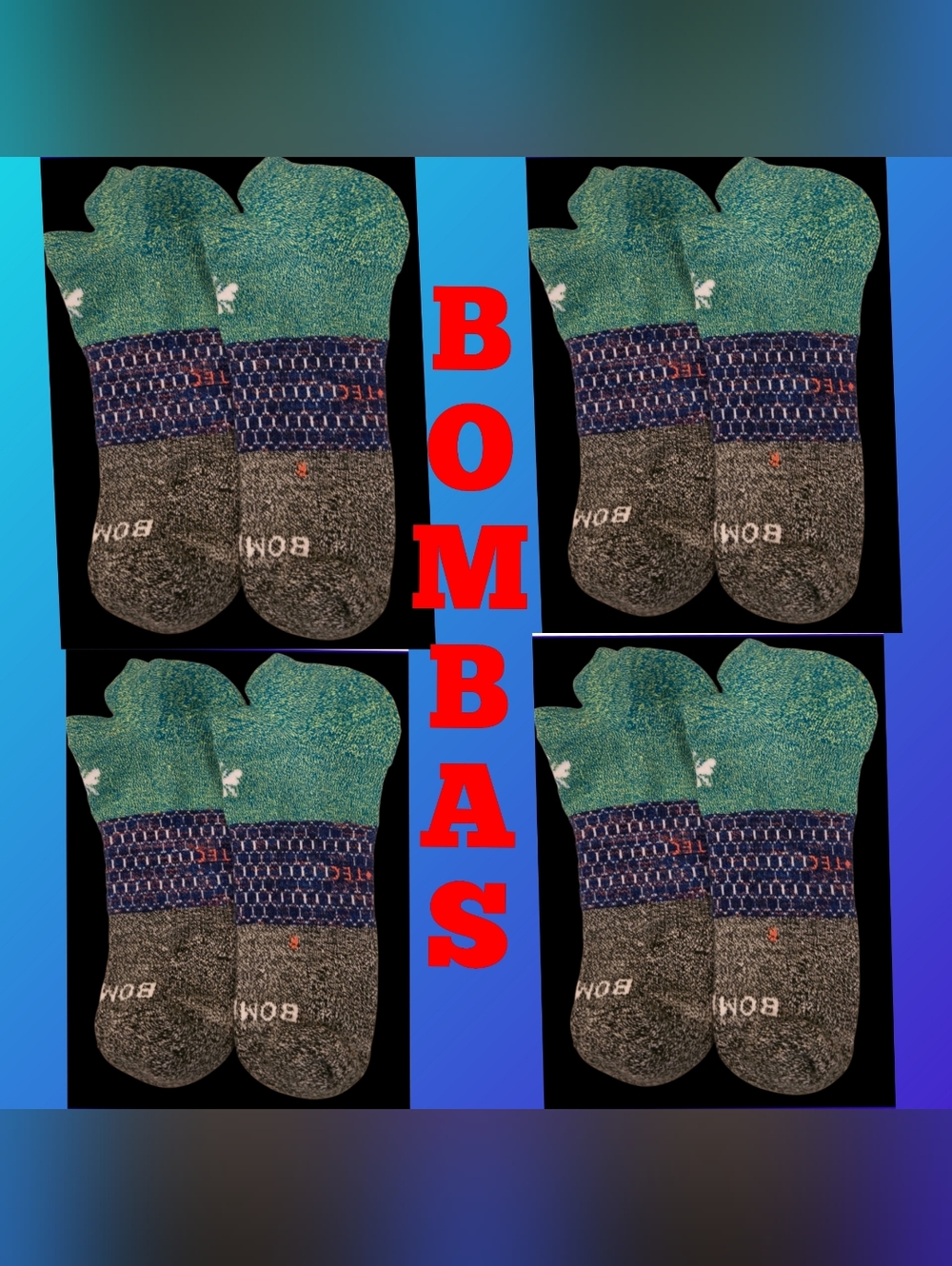 Bombas Ankle Socks 4 Pair BNWOT Mens Hex•Tec  XL Green/Blue/Gray